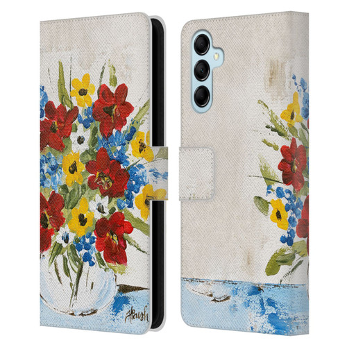 Haley Bush Floral Painting Patriotic Leather Book Wallet Case Cover For Samsung Galaxy M14 5G