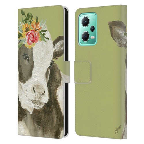 Haley Bush Floral Painting Holstein Cow Leather Book Wallet Case Cover For Xiaomi Redmi Note 12 5G