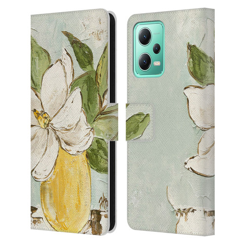 Haley Bush Floral Painting Magnolia Yellow Vase Leather Book Wallet Case Cover For Xiaomi Redmi Note 12 5G