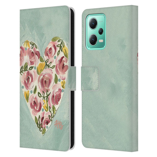 Haley Bush Floral Painting Valentine Heart Leather Book Wallet Case Cover For Xiaomi Redmi Note 12 5G