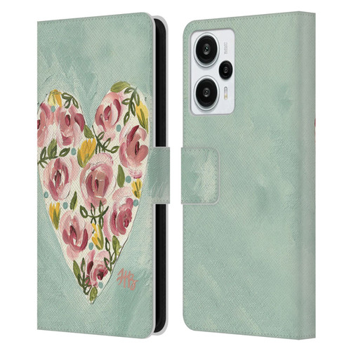 Haley Bush Floral Painting Valentine Heart Leather Book Wallet Case Cover For Xiaomi Redmi Note 12T
