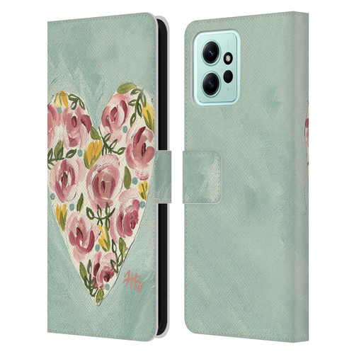 Haley Bush Floral Painting Valentine Heart Leather Book Wallet Case Cover For Xiaomi Redmi 12