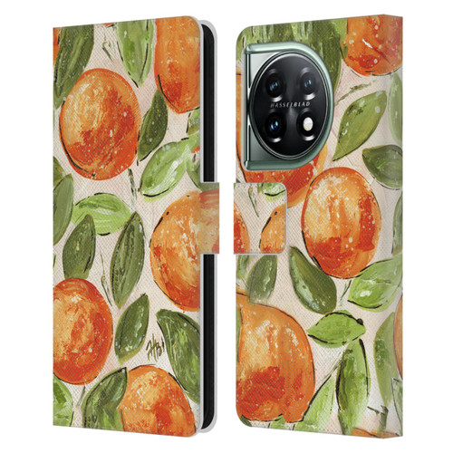 Haley Bush Pattern Painting Orange Splash Leather Book Wallet Case Cover For OnePlus 11 5G