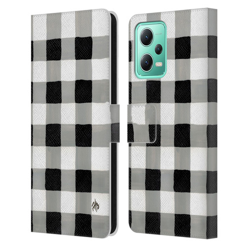 Haley Bush Pattern Painting Buffalo Check Black Leather Book Wallet Case Cover For Xiaomi Redmi Note 12 5G