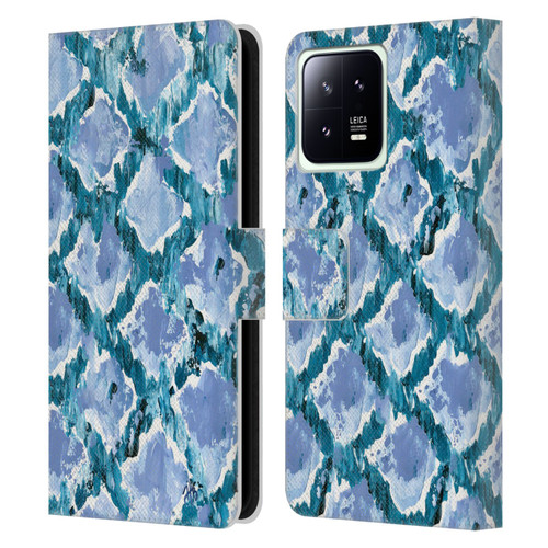 Haley Bush Pattern Painting Blue Diamond Leather Book Wallet Case Cover For Xiaomi 13 5G