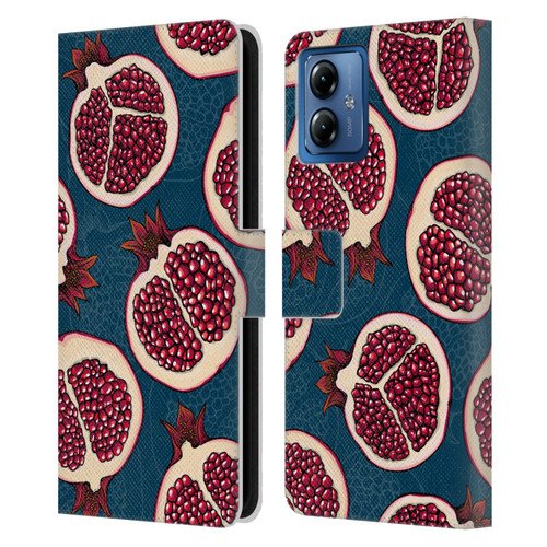 Katerina Kirilova Fruits & Foliage Patterns Pomegranate Slices Leather Book Wallet Case Cover For Motorola Moto G14