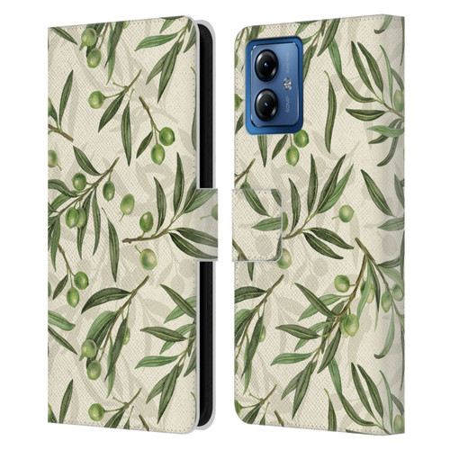 Katerina Kirilova Fruits & Foliage Patterns Olive Branches Leather Book Wallet Case Cover For Motorola Moto G14