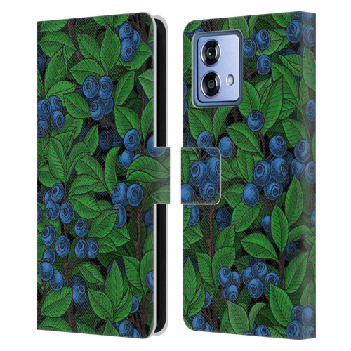 Katerina Kirilova Fruits & Foliage Patterns Blueberries Leather Book Wallet Case Cover For Motorola Moto G84 5G