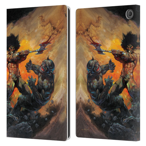 Frank Frazetta Medieval Fantasy Viking Slayer Leather Book Wallet Case Cover For Amazon Fire Max 11 2023