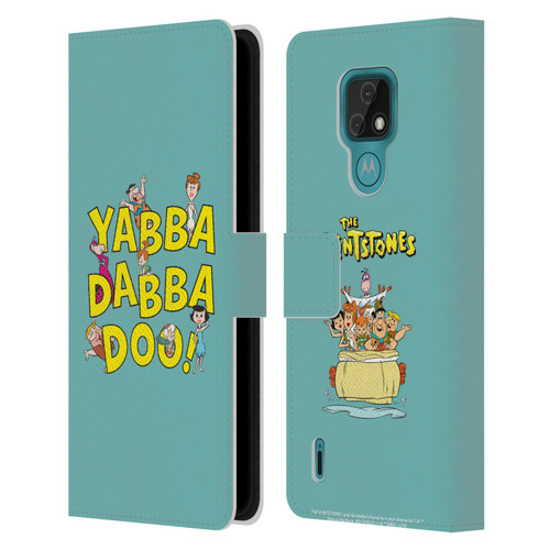 The Flintstones Graphics Yabba-Dabba-Doo Leather Book Wallet Case Cover For Motorola Moto E7