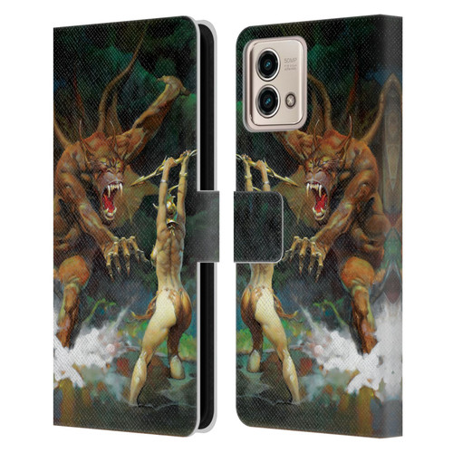 Frank Frazetta Medieval Fantasy Girl and the Beast Leather Book Wallet Case Cover For Motorola Moto G Stylus 5G 2023