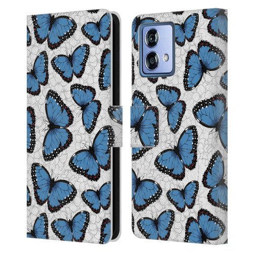 Katerina Kirilova Floral Patterns Blue Butterflies Leather Book Wallet Case Cover For Motorola Moto G84 5G