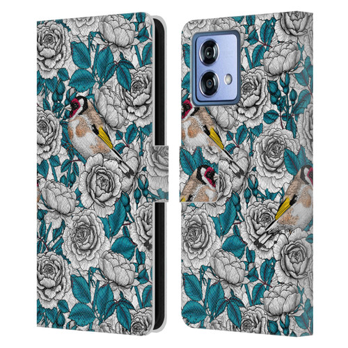 Katerina Kirilova Floral Patterns White Rose & Birds Leather Book Wallet Case Cover For Motorola Moto G84 5G