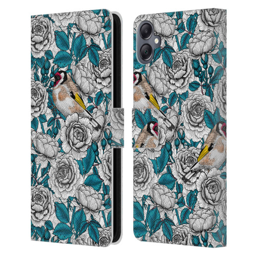 Katerina Kirilova Floral Patterns White Rose & Birds Leather Book Wallet Case Cover For Samsung Galaxy A05