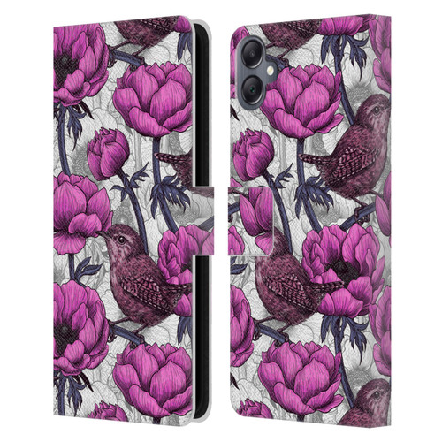 Katerina Kirilova Floral Patterns Wrens In Anemone Garden Leather Book Wallet Case Cover For Samsung Galaxy A05