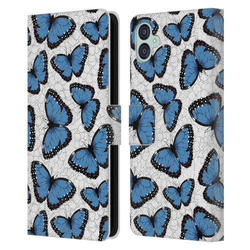 Katerina Kirilova Floral Patterns Blue Butterflies Leather Book Wallet Case Cover For Samsung Galaxy M04 5G / A04e