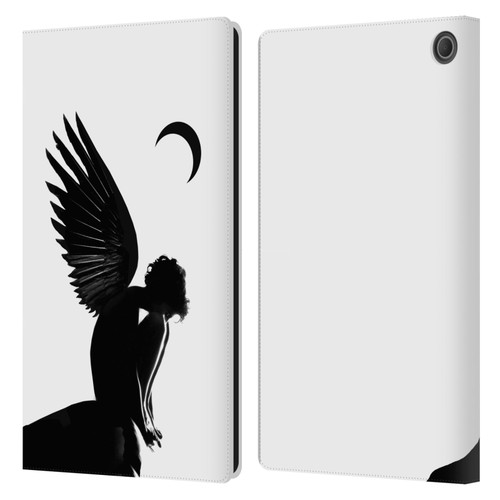 LouiJoverArt Black And White Angel Leather Book Wallet Case Cover For Amazon Fire Max 11 2023