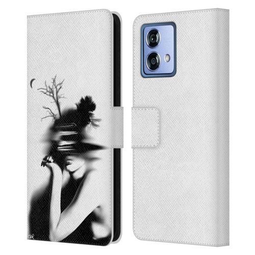 LouiJoverArt Black And White The Mystery Of Never Leather Book Wallet Case Cover For Motorola Moto G84 5G