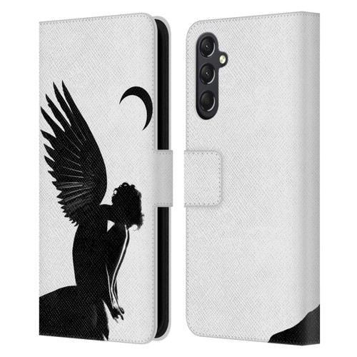 LouiJoverArt Black And White Angel Leather Book Wallet Case Cover For Samsung Galaxy A24 4G / M34 5G