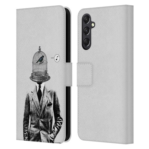 LouiJoverArt Black And White Plumage Leather Book Wallet Case Cover For Samsung Galaxy A24 4G / M34 5G