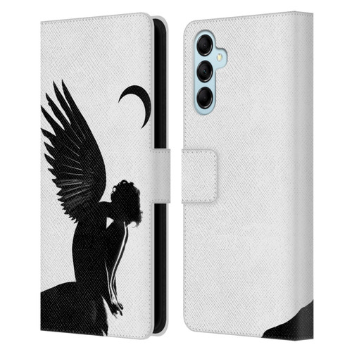 LouiJoverArt Black And White Angel Leather Book Wallet Case Cover For Samsung Galaxy M14 5G