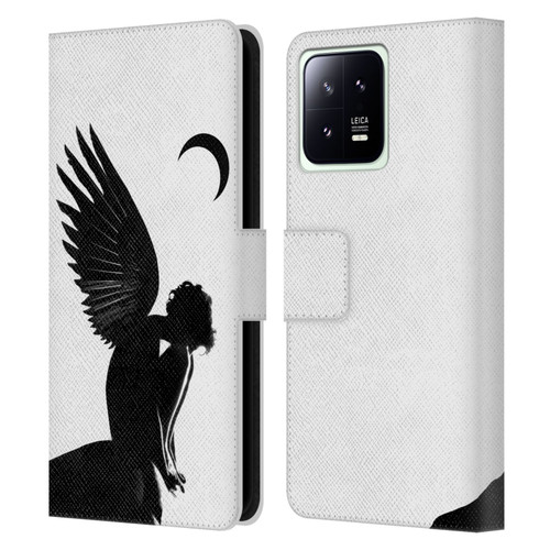 LouiJoverArt Black And White Angel Leather Book Wallet Case Cover For Xiaomi 13 5G
