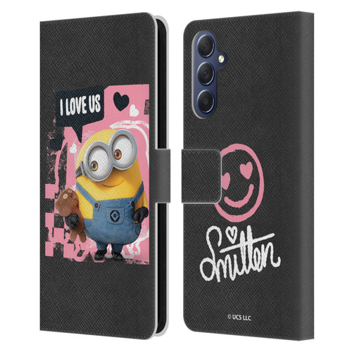 Minions Rise of Gru(2021) Valentines 2021 Bob Loves Bear Leather Book Wallet Case Cover For Samsung Galaxy M54 5G