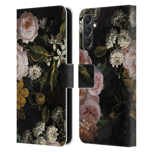 UtArt Antique Flowers Roses And Baby's Breath Leather Book Wallet Case Cover For Samsung Galaxy A24 4G / M34 5G