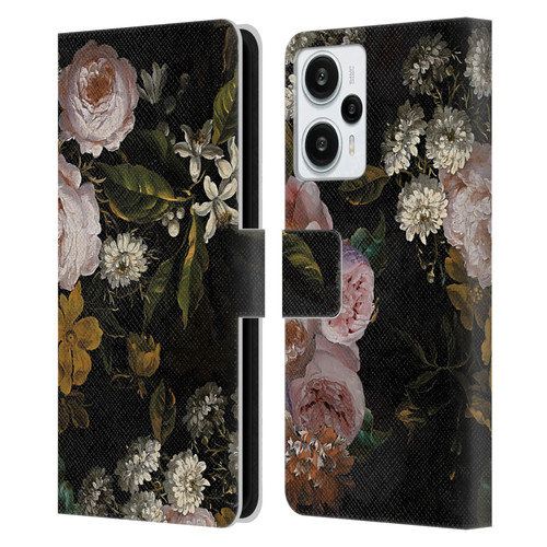 UtArt Antique Flowers Roses And Baby's Breath Leather Book Wallet Case Cover For Xiaomi Redmi Note 12T