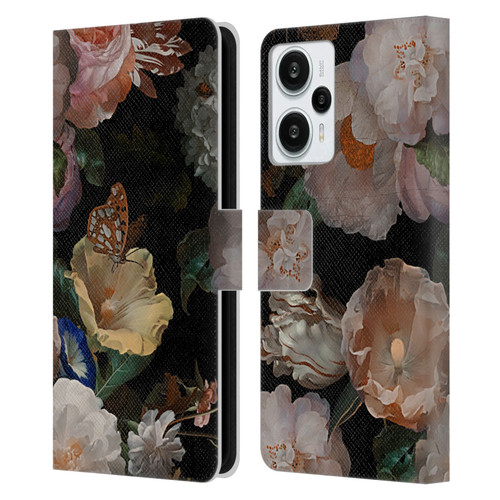 UtArt Antique Flowers Botanical Beauty Leather Book Wallet Case Cover For Xiaomi Redmi Note 12T