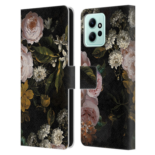UtArt Antique Flowers Roses And Baby's Breath Leather Book Wallet Case Cover For Xiaomi Redmi 12