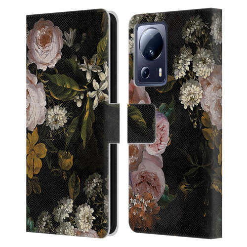 UtArt Antique Flowers Roses And Baby's Breath Leather Book Wallet Case Cover For Xiaomi 13 Lite 5G
