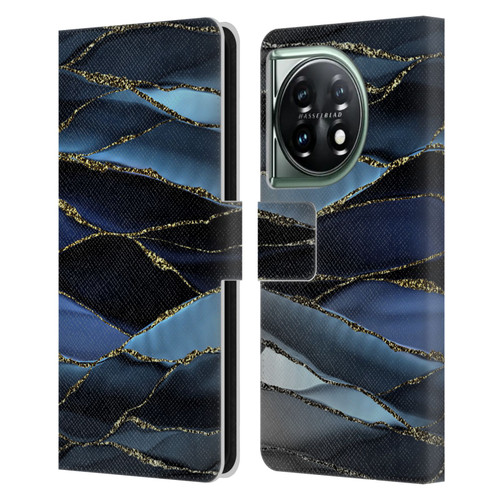 UtArt Dark Night Marble Deep Sparkle Waves Leather Book Wallet Case Cover For OnePlus 11 5G