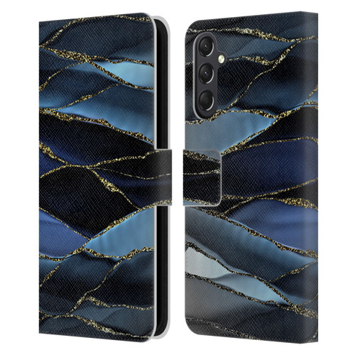 UtArt Dark Night Marble Deep Sparkle Waves Leather Book Wallet Case Cover For Samsung Galaxy A24 4G / M34 5G