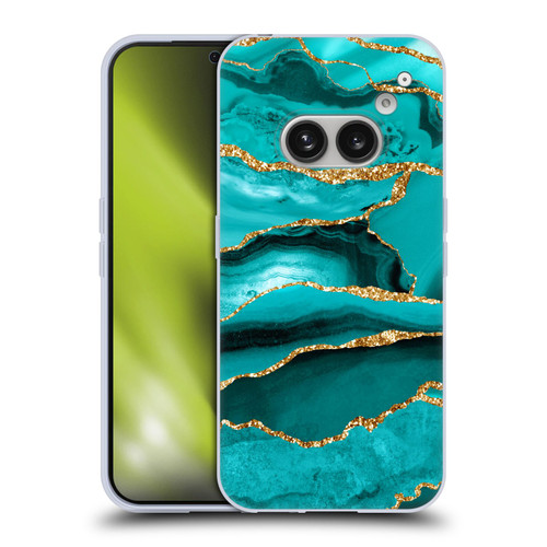 UtArt Malachite Emerald Aquamarine Gold Waves Soft Gel Case for Nothing Phone (2a)