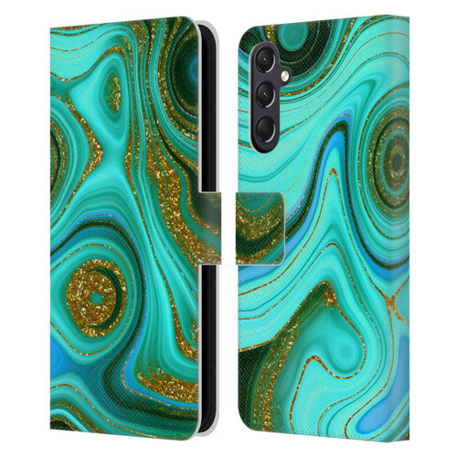 UtArt Malachite Emerald Liquid Gem Leather Book Wallet Case Cover For Samsung Galaxy A24 4G / M34 5G