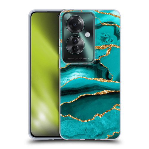 UtArt Malachite Emerald Aquamarine Gold Waves Soft Gel Case for OPPO Reno11 F 5G / F25 Pro 5G