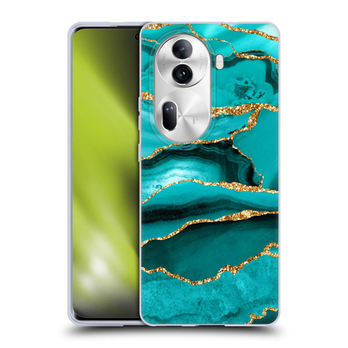 UtArt Malachite Emerald Aquamarine Gold Waves Soft Gel Case for OPPO Reno11 Pro