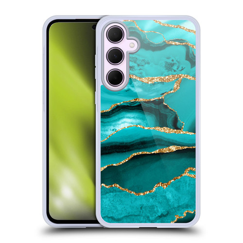 UtArt Malachite Emerald Aquamarine Gold Waves Soft Gel Case for Samsung Galaxy A35 5G