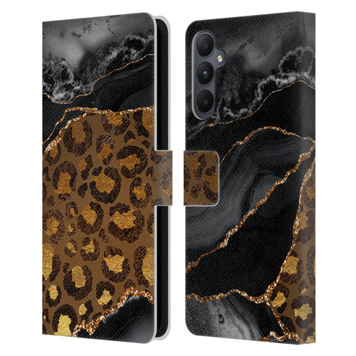 UtArt Wild Cat Marble Dark Gilded Leopard Leather Book Wallet Case Cover For Samsung Galaxy A05s