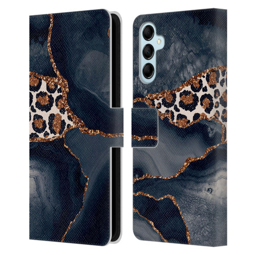 UtArt Wild Cat Marble Leopard Leather Book Wallet Case Cover For Samsung Galaxy M14 5G
