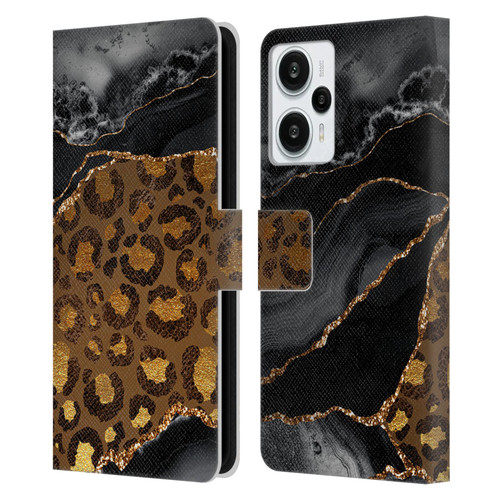 UtArt Wild Cat Marble Dark Gilded Leopard Leather Book Wallet Case Cover For Xiaomi Redmi Note 12T