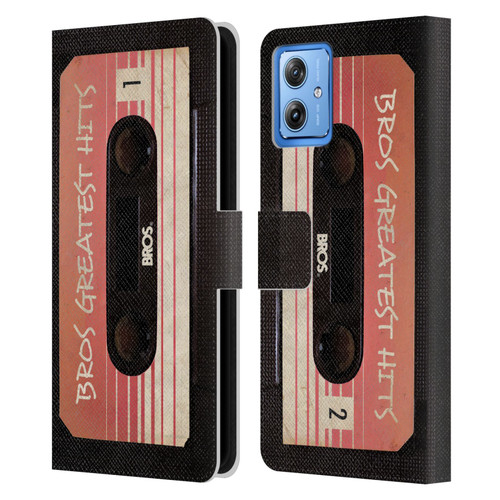 BROS Vintage Cassette Tapes Greatest Hits Leather Book Wallet Case Cover For Motorola Moto G54 5G