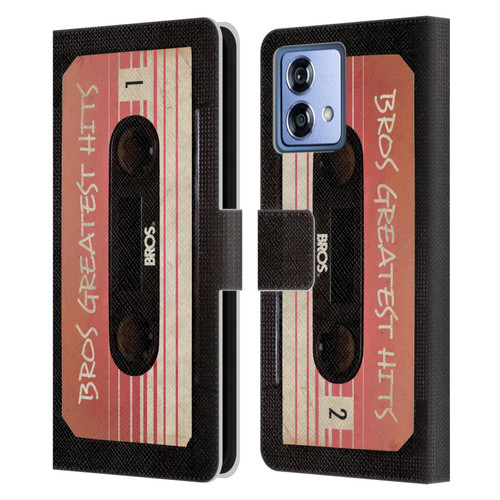 BROS Vintage Cassette Tapes Greatest Hits Leather Book Wallet Case Cover For Motorola Moto G84 5G