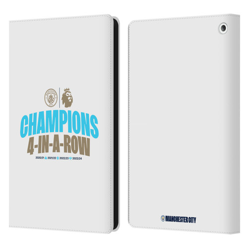 Manchester City Man City FC 2024 Premier League Champions 4 In A Row Light Leather Book Wallet Case Cover For Amazon Fire HD 8/Fire HD 8 Plus 2020