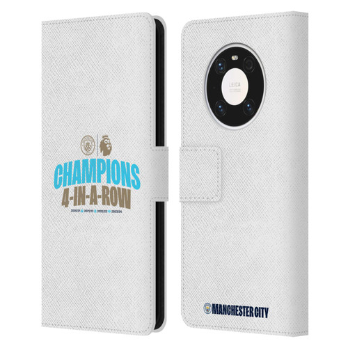 Manchester City Man City FC 2024 Premier League Champions 4 In A Row Light Leather Book Wallet Case Cover For Huawei Mate 40 Pro 5G