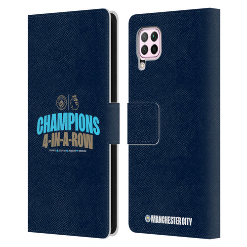 Manchester City Man City FC 2024 Premier League Champions 4 In A Row Dark Leather Book Wallet Case Cover For Huawei Nova 6 SE / P40 Lite