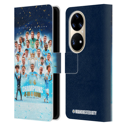 Manchester City Man City FC 2024 Premier League Champions Team Poster Leather Book Wallet Case Cover For Huawei P50 Pro