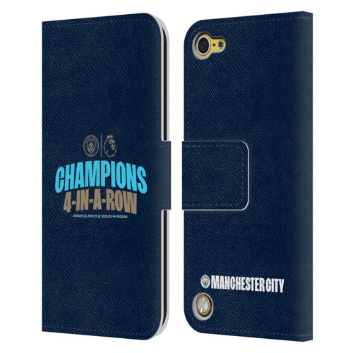 Manchester City Man City FC 2024 Premier League Champions 4 In A Row Dark Leather Book Wallet Case Cover For Apple iPod Touch 5G 5th Gen