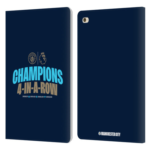 Manchester City Man City FC 2024 Premier League Champions 4 In A Row Dark Leather Book Wallet Case Cover For Apple iPad mini 4